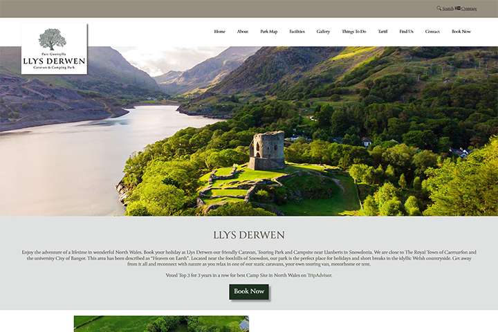 screnshot Llys Derwen website